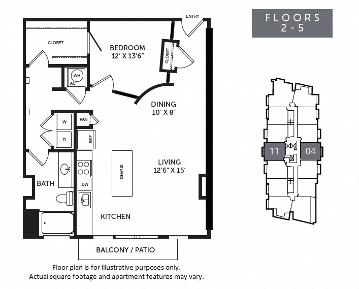 Floor plan for 1 bed, 1 bath, 933 sqft